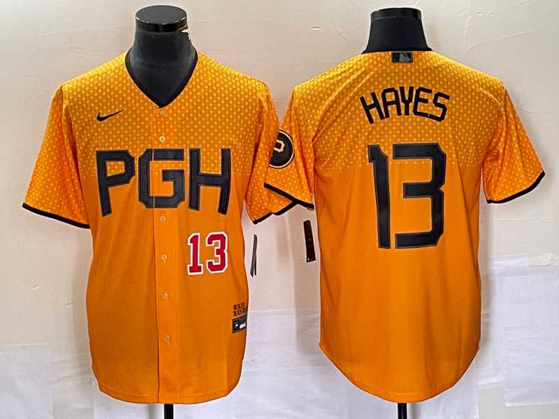 Men's Pittsburgh Pirates #13 KeBryan Hayes Number Gold 2023 City Connect Stitched Jersey